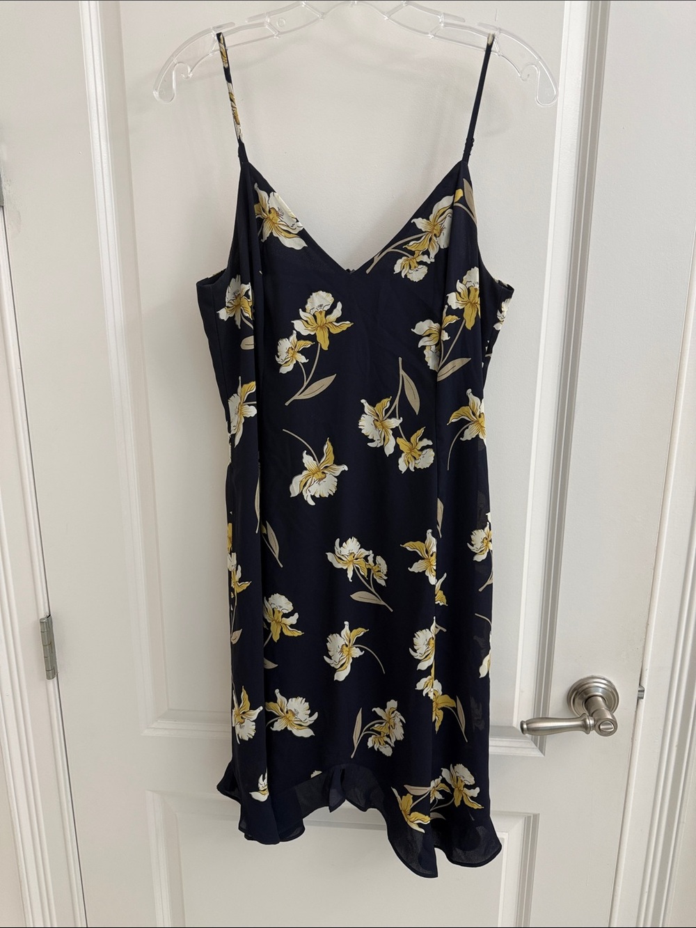 Navy Floral Midi Dress with Yellow & White Flowers